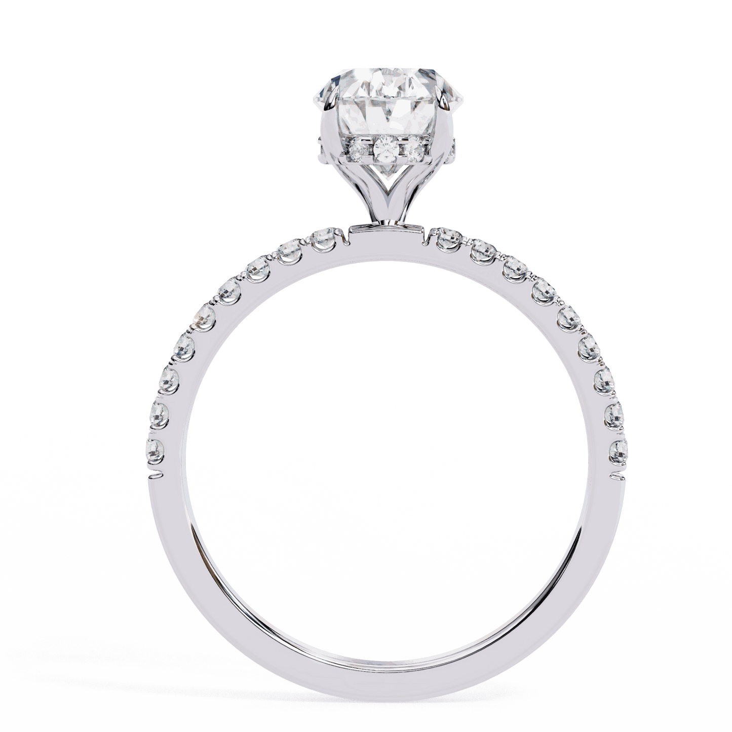 Oval Cut Lab Grown Diamond Pave Engagement Ring with Hidden Halo and French Pave Shank