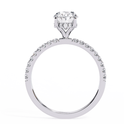 Oval Cut Lab Grown Diamond Pave Engagement Ring with Hidden Halo and French Pave Shank