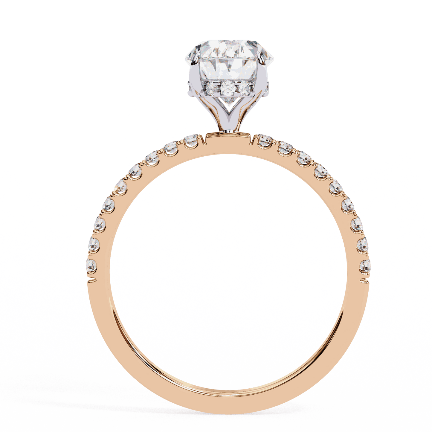 Oval Cut Lab Grown Diamond Pave Engagement Ring with Hidden Halo and French Pave Shank