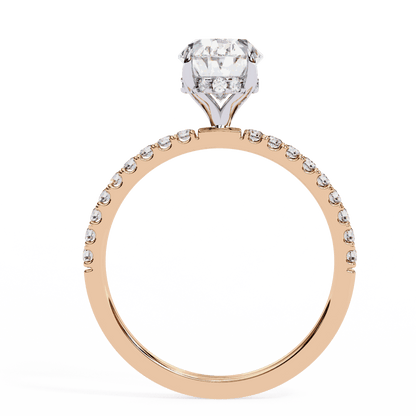 Oval Cut Lab Grown Diamond Pave Engagement Ring with Hidden Halo and French Pave Shank