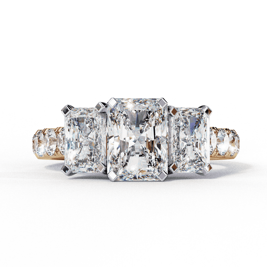 Radiant Cut Lab Grown Diamond Three Stone Ring with Accented Band
