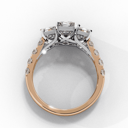 Emerald Cut Lab Grown Diamond Three Stone Ring with Accented Band