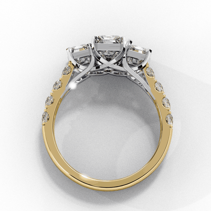 Emerald Cut Lab Grown Diamond Three Stone Ring with Accented Band