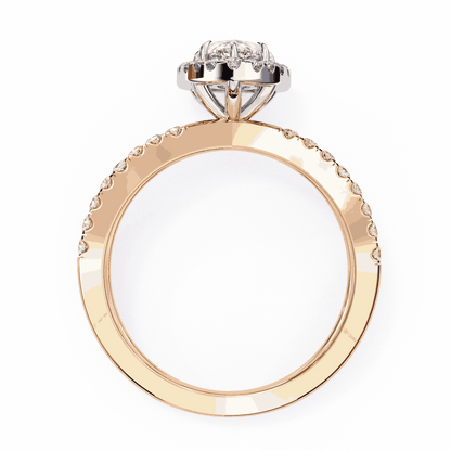 Pear Cut Lab Grown Diamond Halo Engagement Ring with Pavé Crossover Shank
