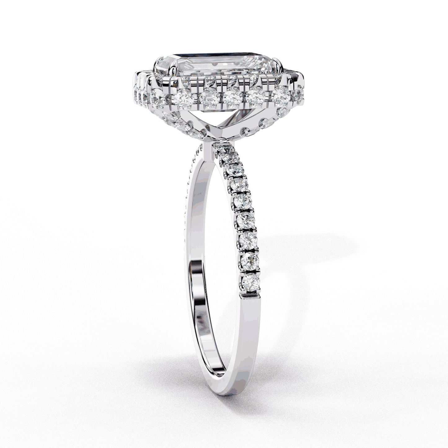 Radiant Cut Lab Grown Diamond Halo Engagement Ring with Large Stone Halo