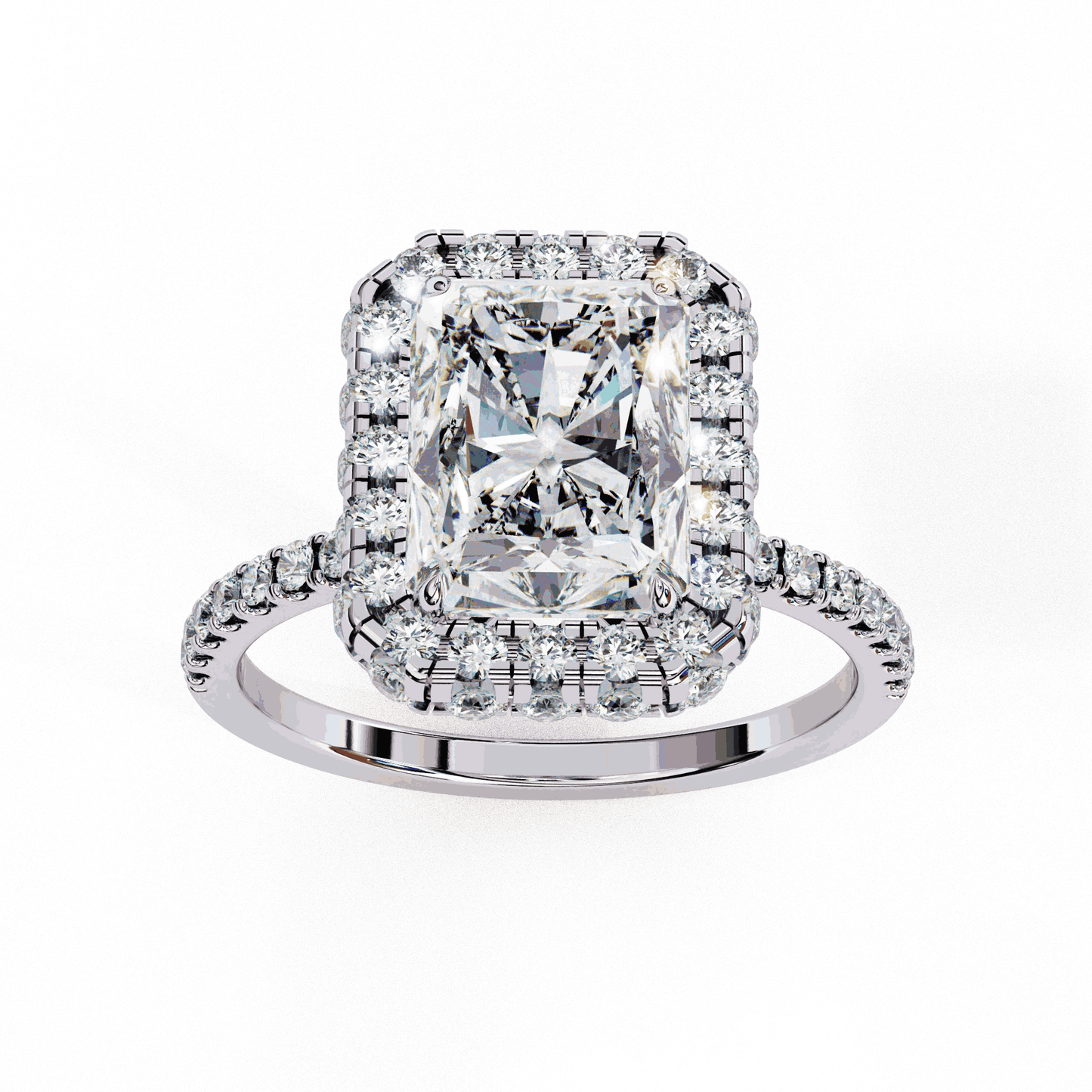 Radiant Cut Lab Grown Diamond Halo Engagement Ring with Large Stone Halo