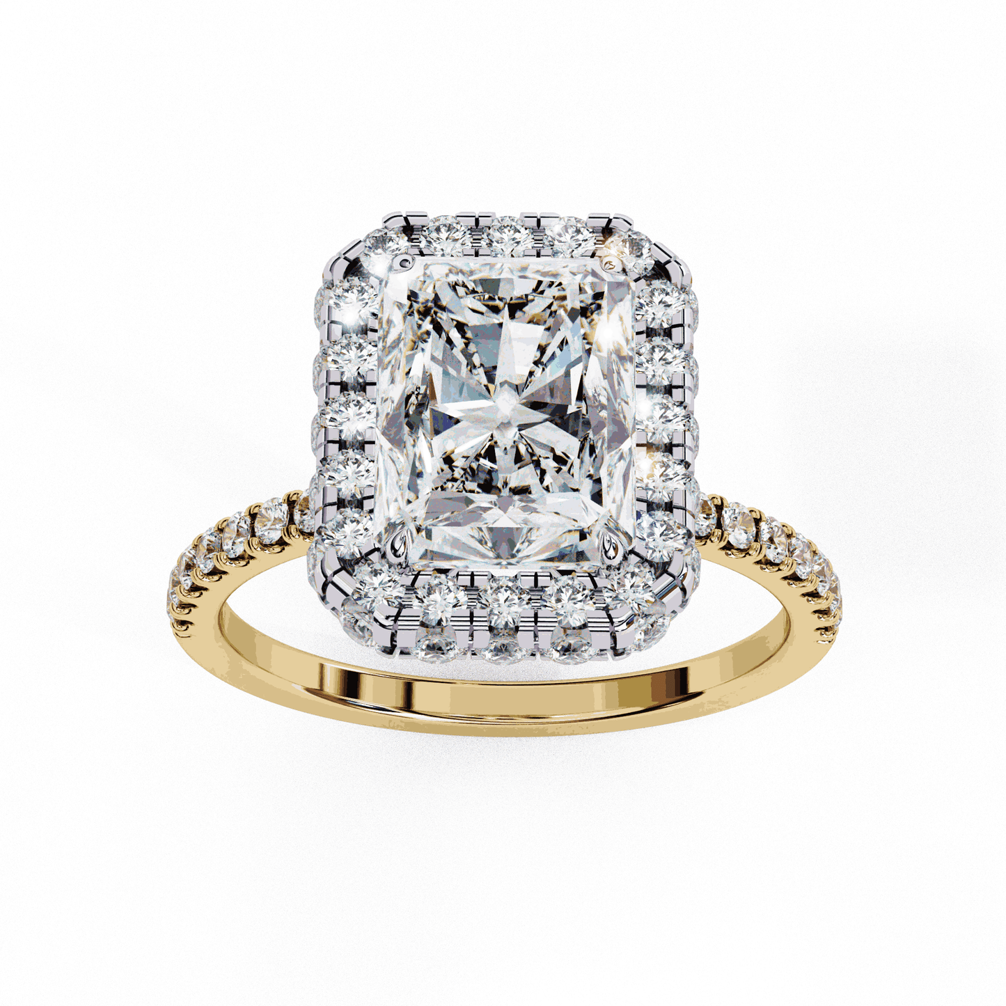 Radiant Cut Lab Grown Diamond Halo Engagement Ring with Large Stone Halo