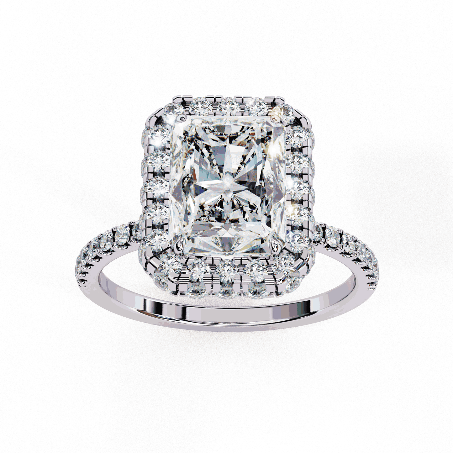 Radiant Cut Lab Grown Diamond Halo Engagement Ring with Large Stone Halo