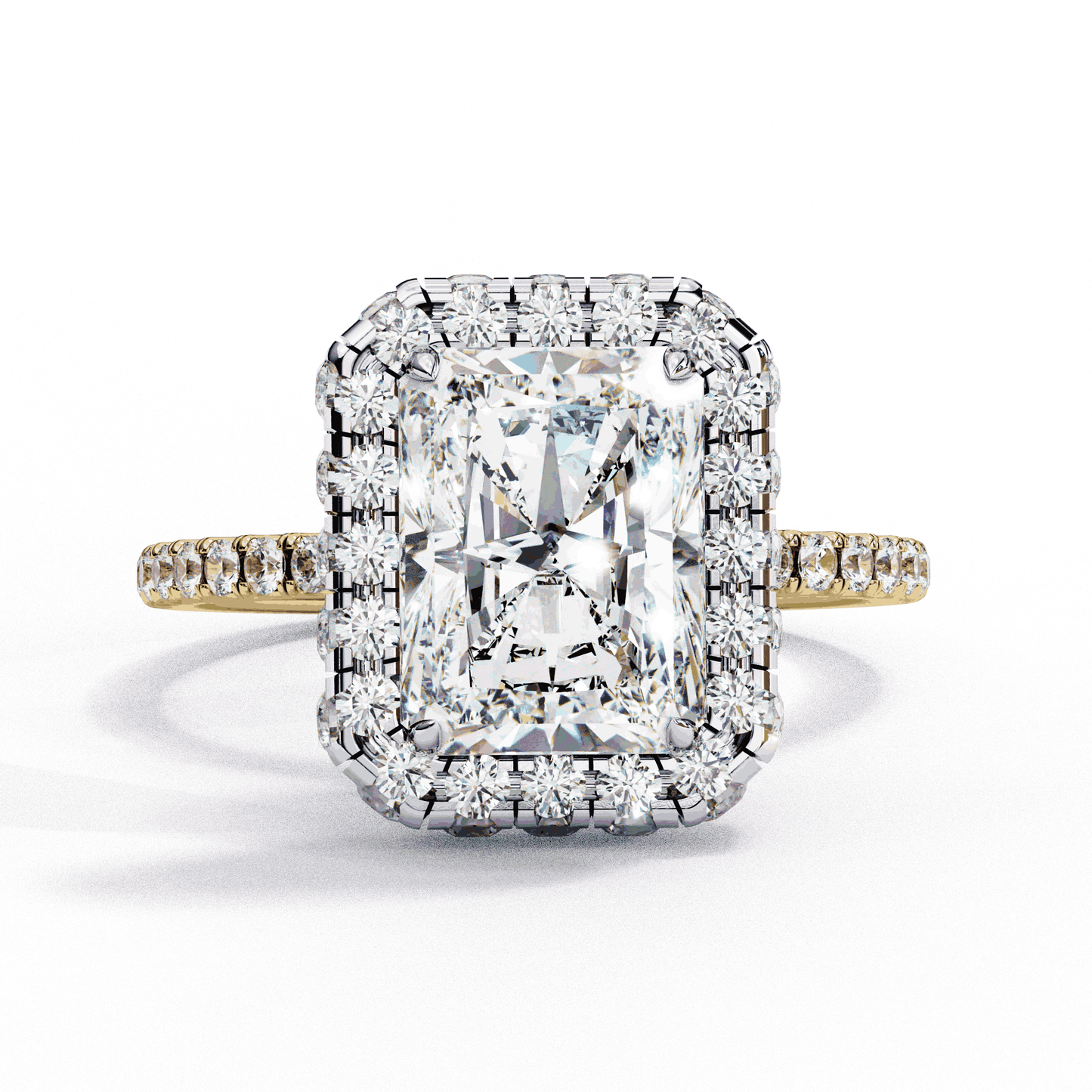 Radiant Cut Lab Grown Diamond Halo Engagement Ring with Large Stone Halo