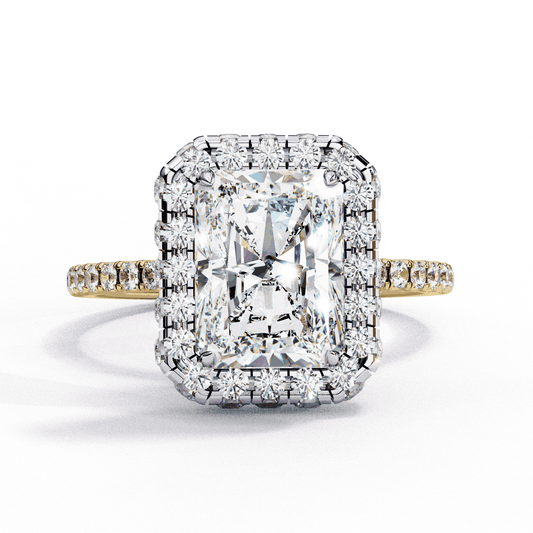 Radiant Cut Lab Grown Diamond Halo Engagement Ring with Large Stone Halo