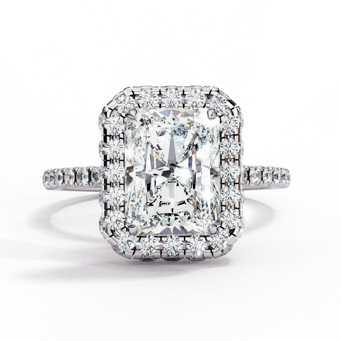 Radiant Cut Lab Grown Diamond Halo Engagement Ring with Large Stone Halo