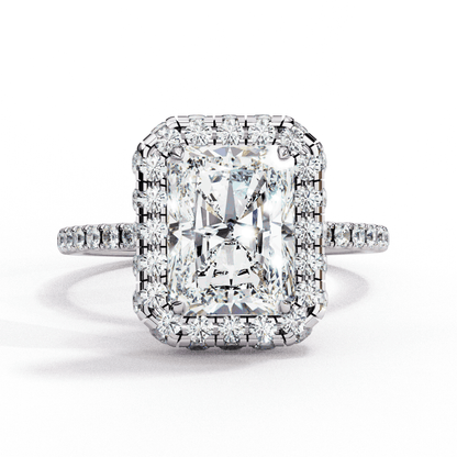 Radiant Cut Lab Grown Diamond Halo Engagement Ring with Large Stone Halo
