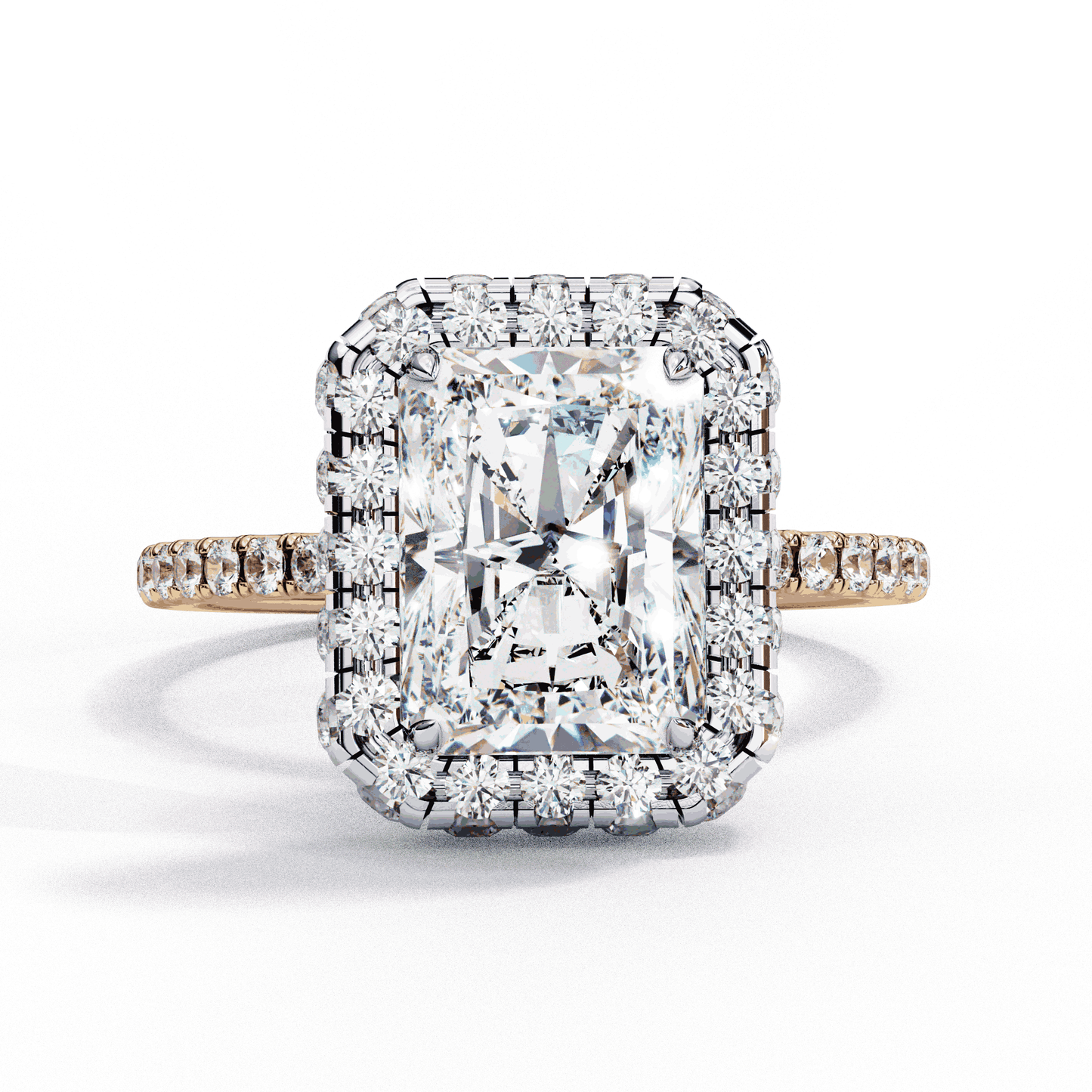 Radiant Cut Lab Grown Diamond Halo Engagement Ring with Large Stone Halo