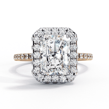Radiant Cut Lab Grown Diamond Halo Engagement Ring with Large Stone Halo