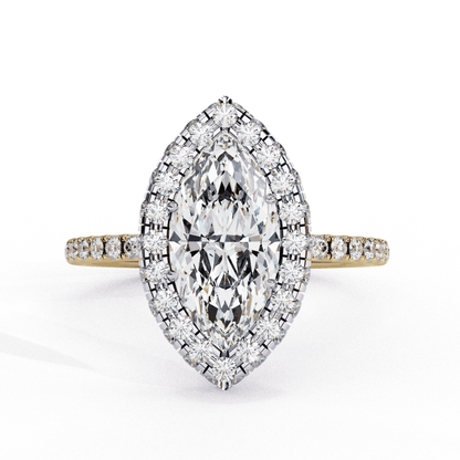 Marquise Cut Lab Grown Diamond Halo Engagement Ring with Large Stone Halo and V-Tip Prongs