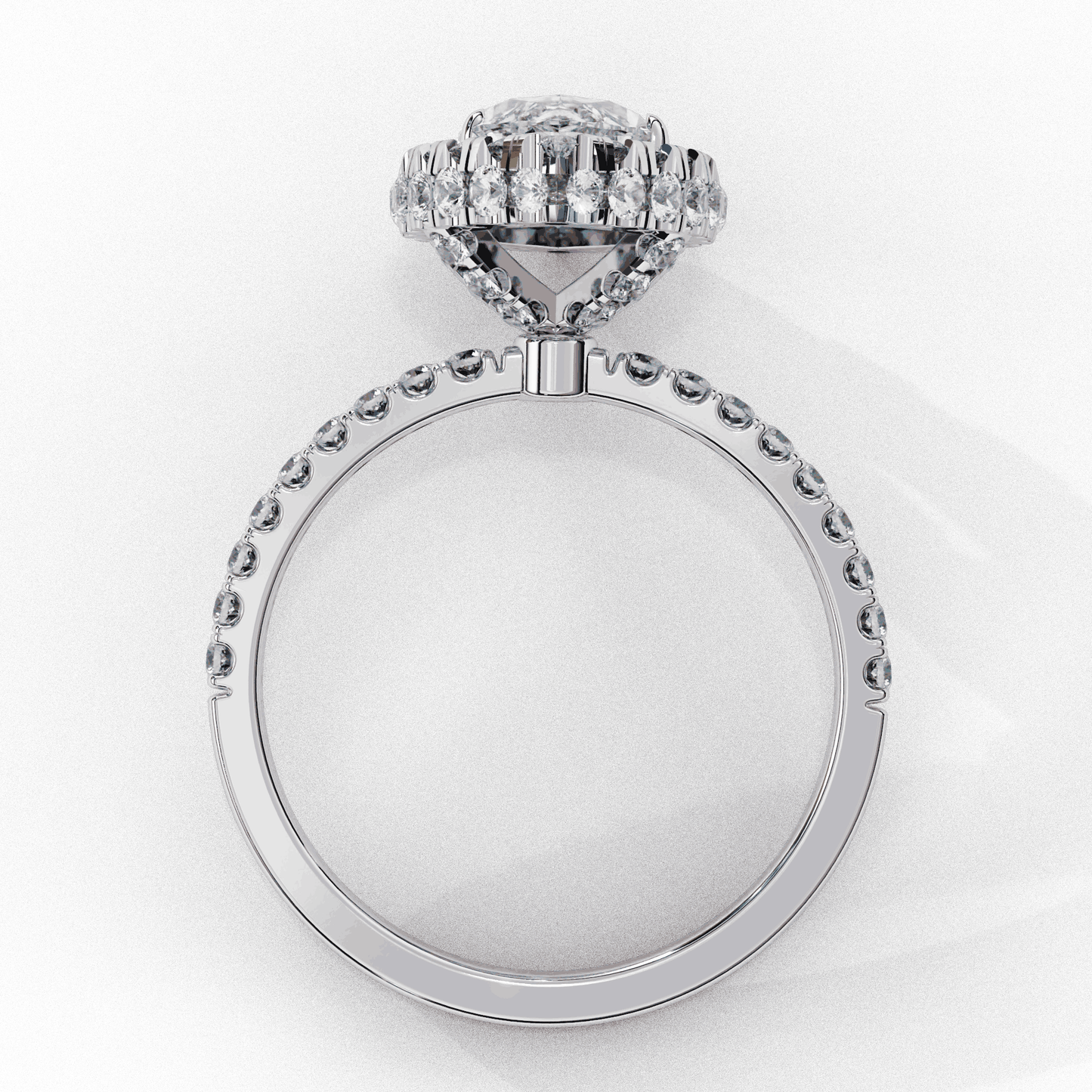 Marquise Cut Lab Grown Diamond Halo Engagement Ring with Large Stone Halo and V-Tip Prongs