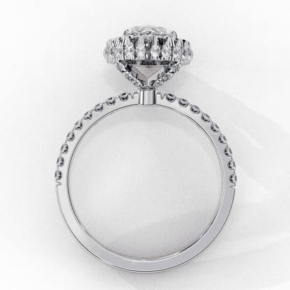 Marquise Cut Lab Grown Diamond Halo Engagement Ring with Large Stone Halo and V-Tip Prongs