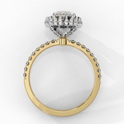 Marquise Cut Lab Grown Diamond Halo Engagement Ring with Large Stone Halo and V-Tip Prongs