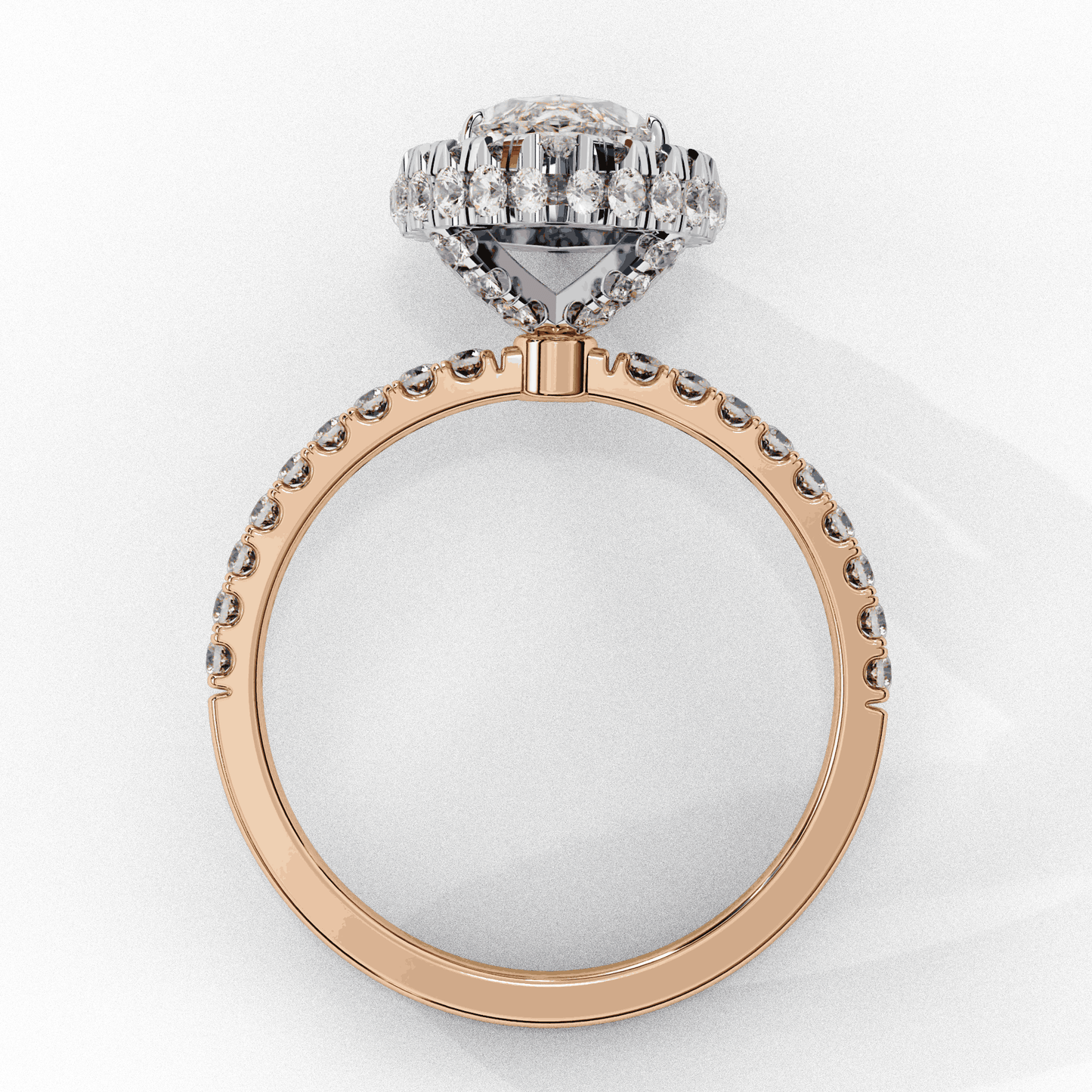 Marquise Cut Lab Grown Diamond Halo Engagement Ring with Large Stone Halo and V-Tip Prongs