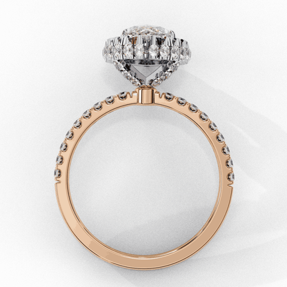 Marquise Cut Lab Grown Diamond Halo Engagement Ring with Large Stone Halo and V-Tip Prongs