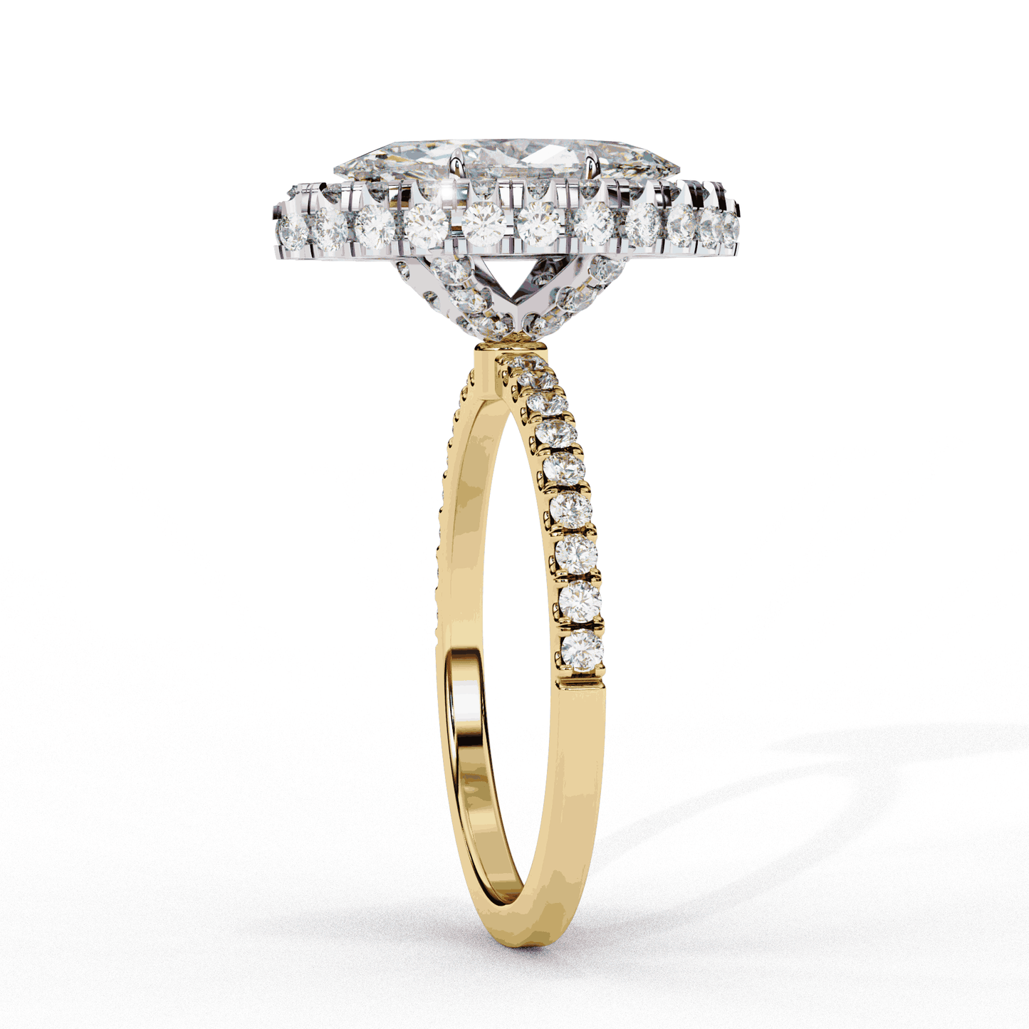 Marquise Cut Lab Grown Diamond Halo Engagement Ring with Large Stone Halo and V-Tip Prongs