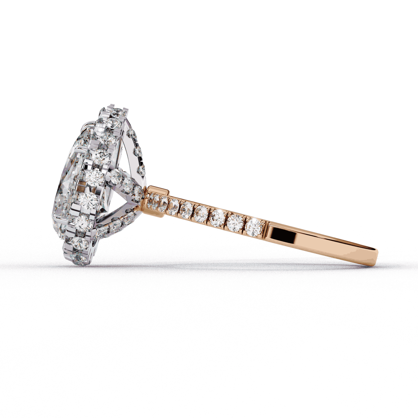 Pear Cut Lab Grown Diamond Halo Engagement Ring with Large Stone Halo and V-Tip Prong
