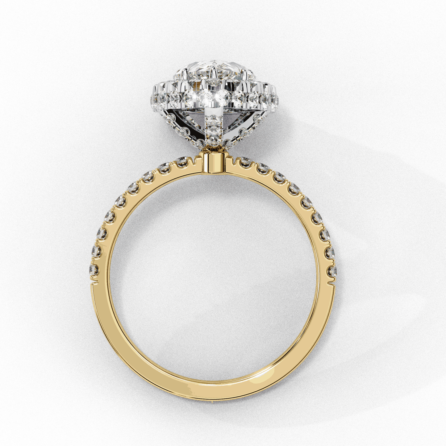Pear Cut Lab Grown Diamond Halo Engagement Ring with Large Stone Halo and V-Tip Prong