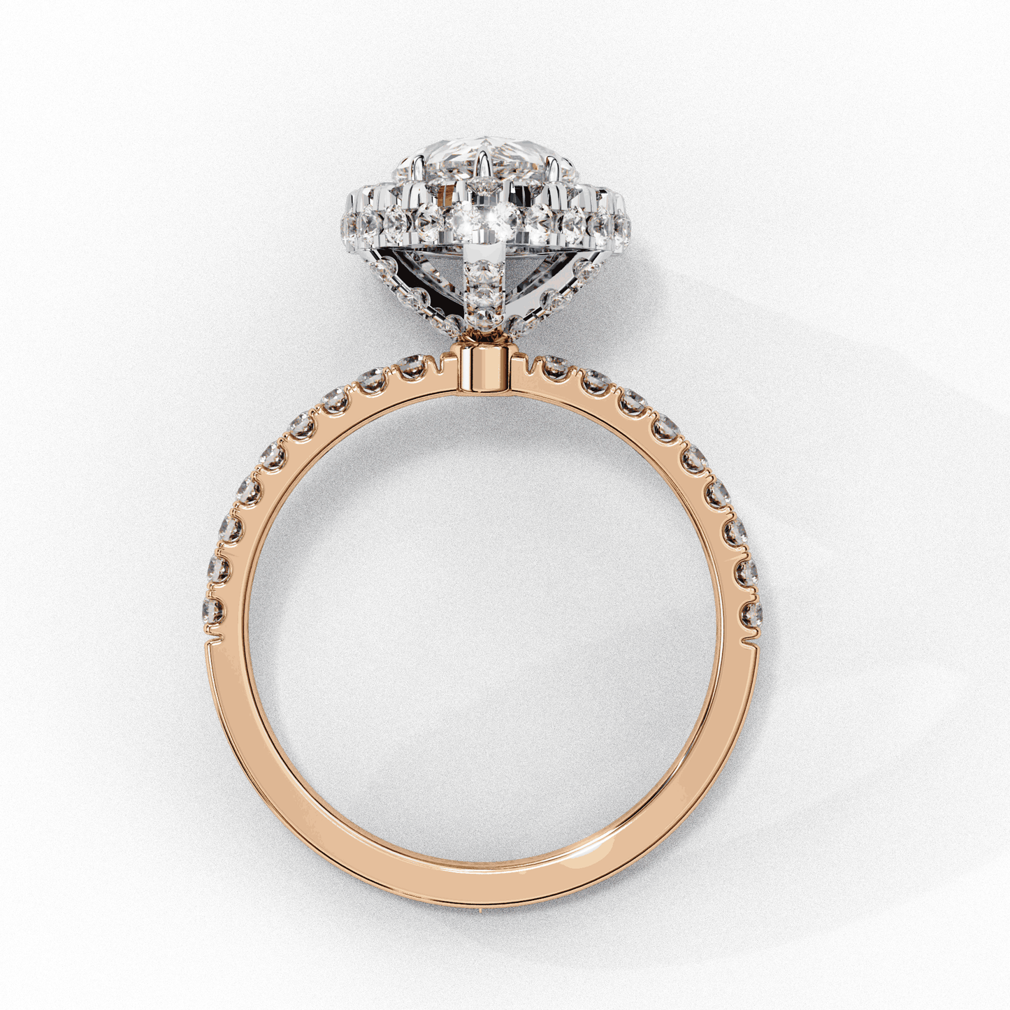 Pear Cut Lab Grown Diamond Halo Engagement Ring with Large Stone Halo and V-Tip Prong