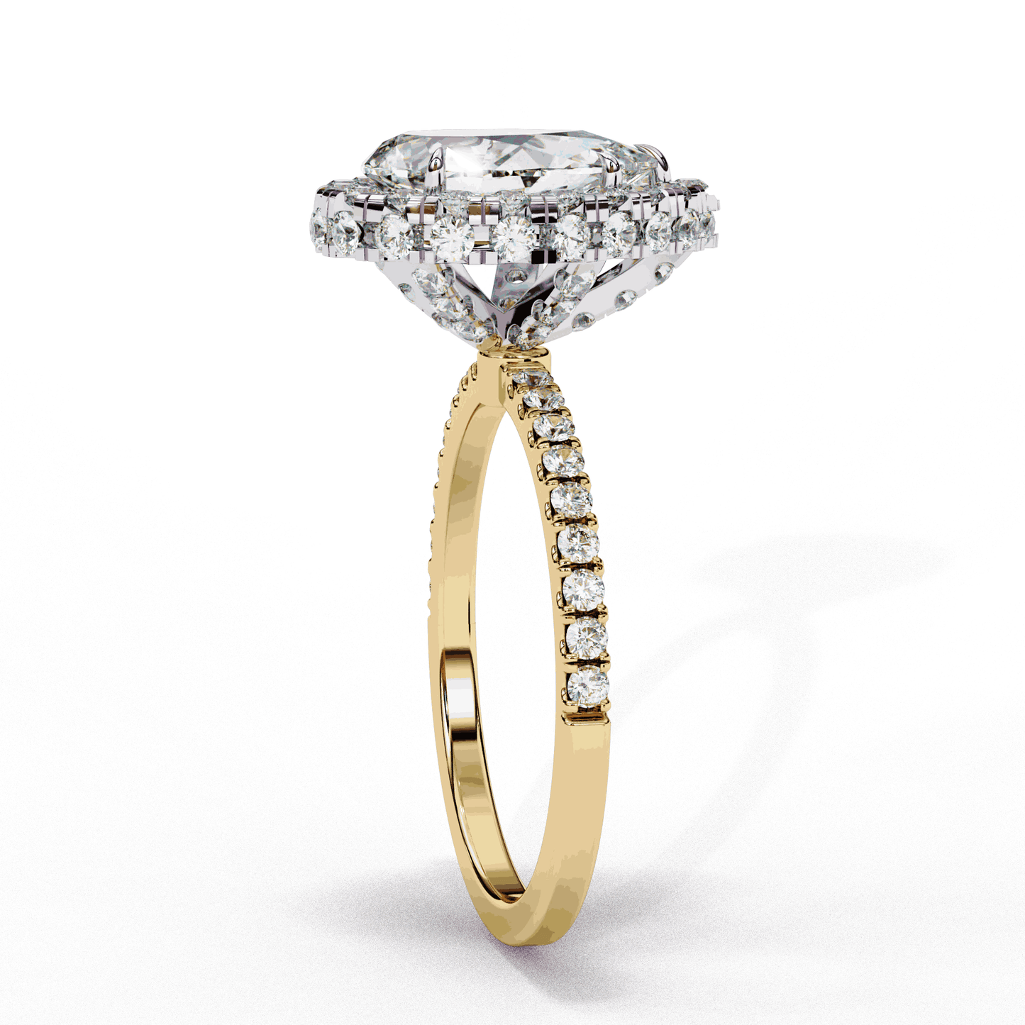 Pear Cut Lab Grown Diamond Halo Engagement Ring with Large Stone Halo and V-Tip Prong