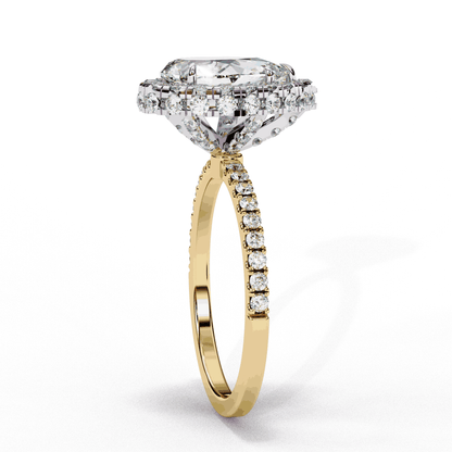 Pear Cut Lab Grown Diamond Halo Engagement Ring with Large Stone Halo and V-Tip Prong