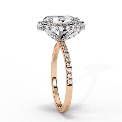 Pear Cut Lab Grown Diamond Halo Engagement Ring with Large Stone Halo and V-Tip Prong