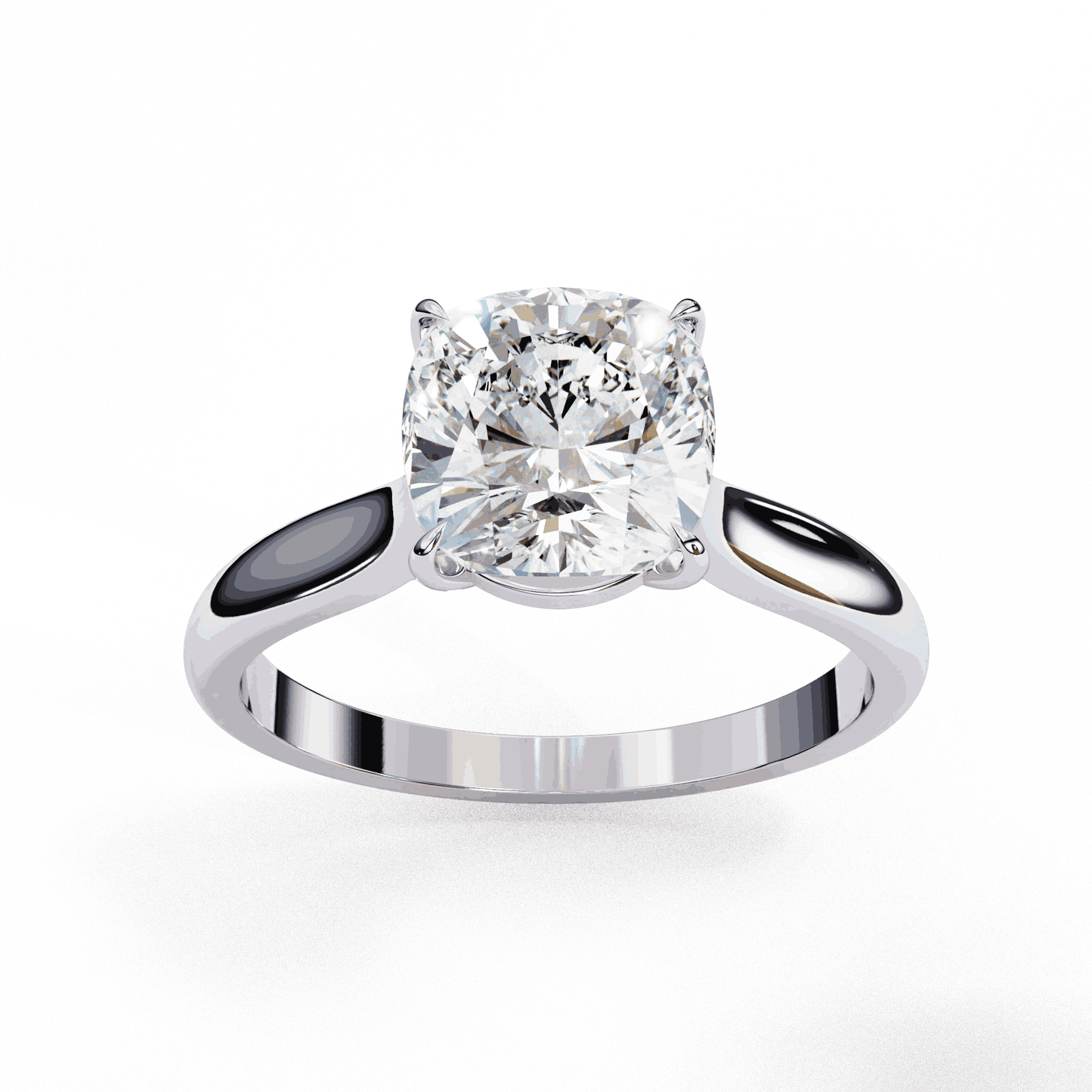 Cushion Cut Lab Grown Diamond Solitaire Engagement Ring with Plain Band
