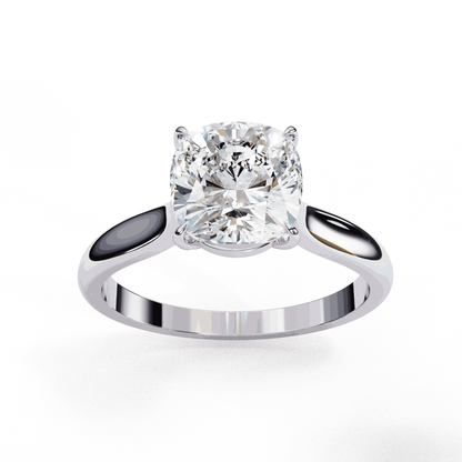 Cushion Cut Lab Grown Diamond Solitaire Engagement Ring with Plain Band