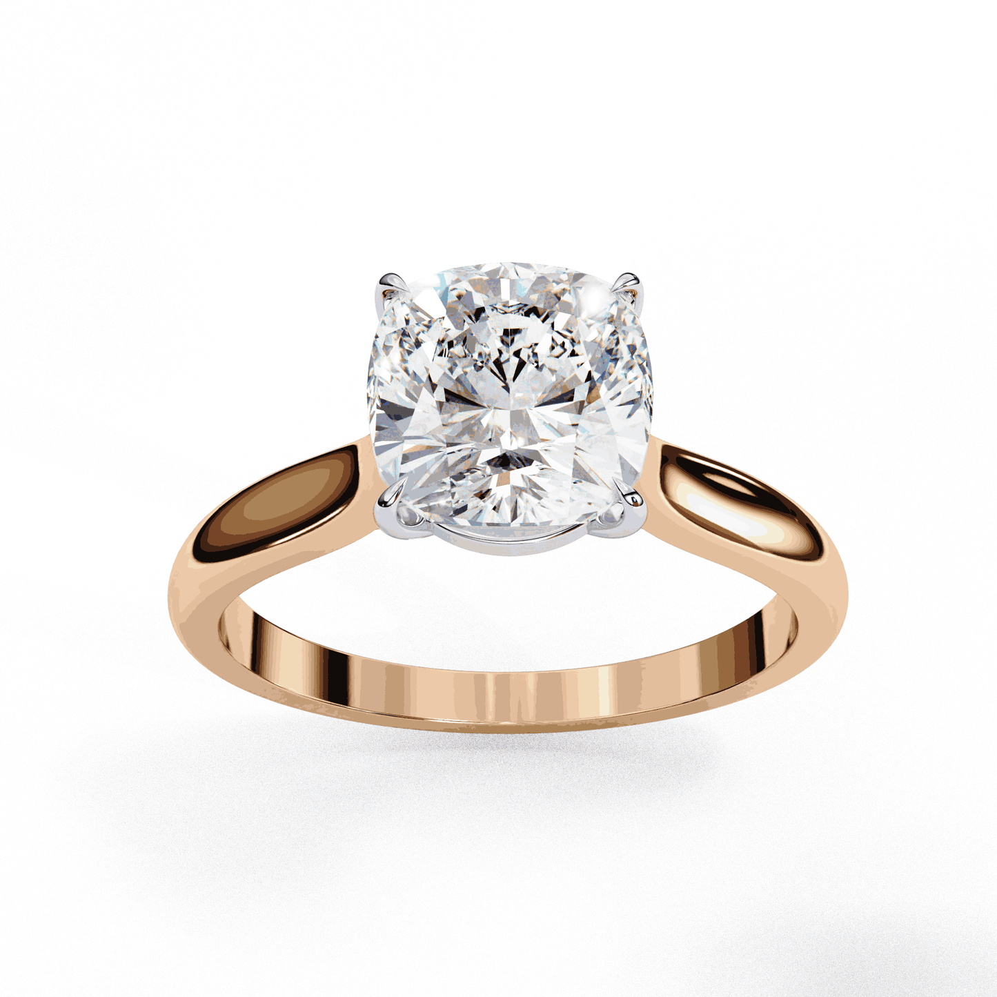 Cushion Cut Lab Grown Diamond Solitaire Engagement Ring with Plain Band