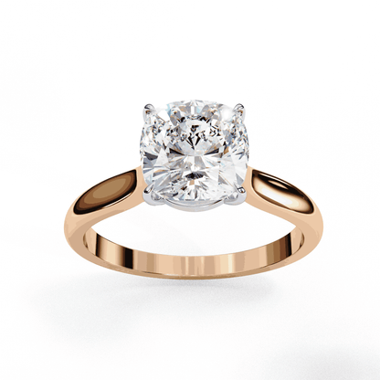 Cushion Cut Lab Grown Diamond Solitaire Engagement Ring with Plain Band
