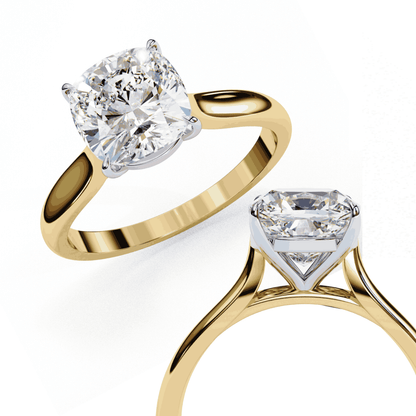 Cushion Cut Lab Grown Diamond Solitaire Engagement Ring with Plain Band