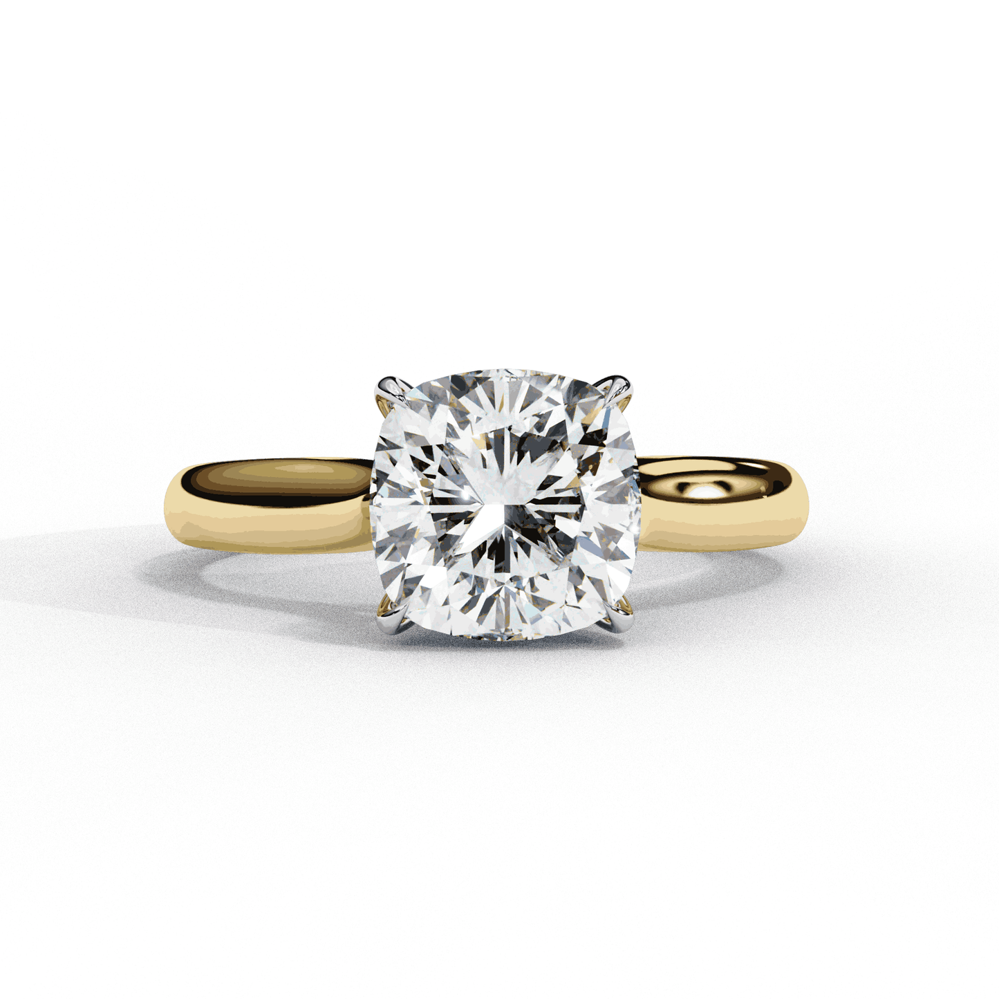 Cushion Cut Lab Grown Diamond Solitaire Engagement Ring with Plain Band