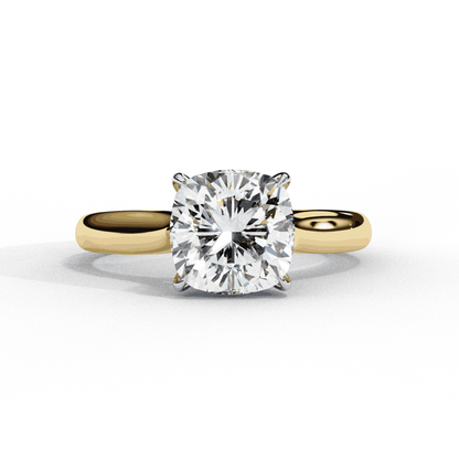 Cushion Cut Lab Grown Diamond Solitaire Engagement Ring with Plain Band