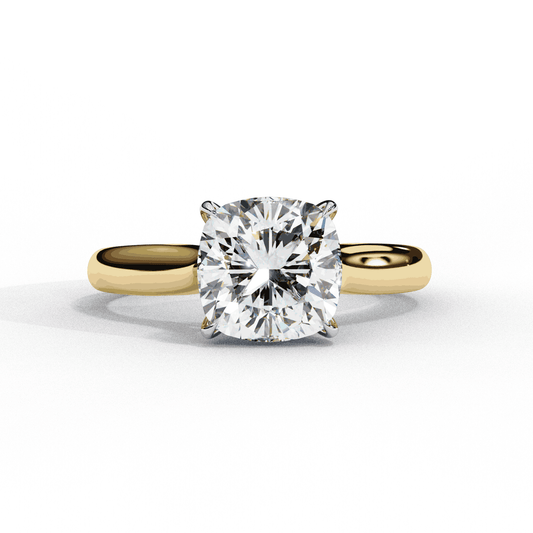 Cushion Cut Lab Grown Diamond Solitaire Engagement Ring with Plain Band