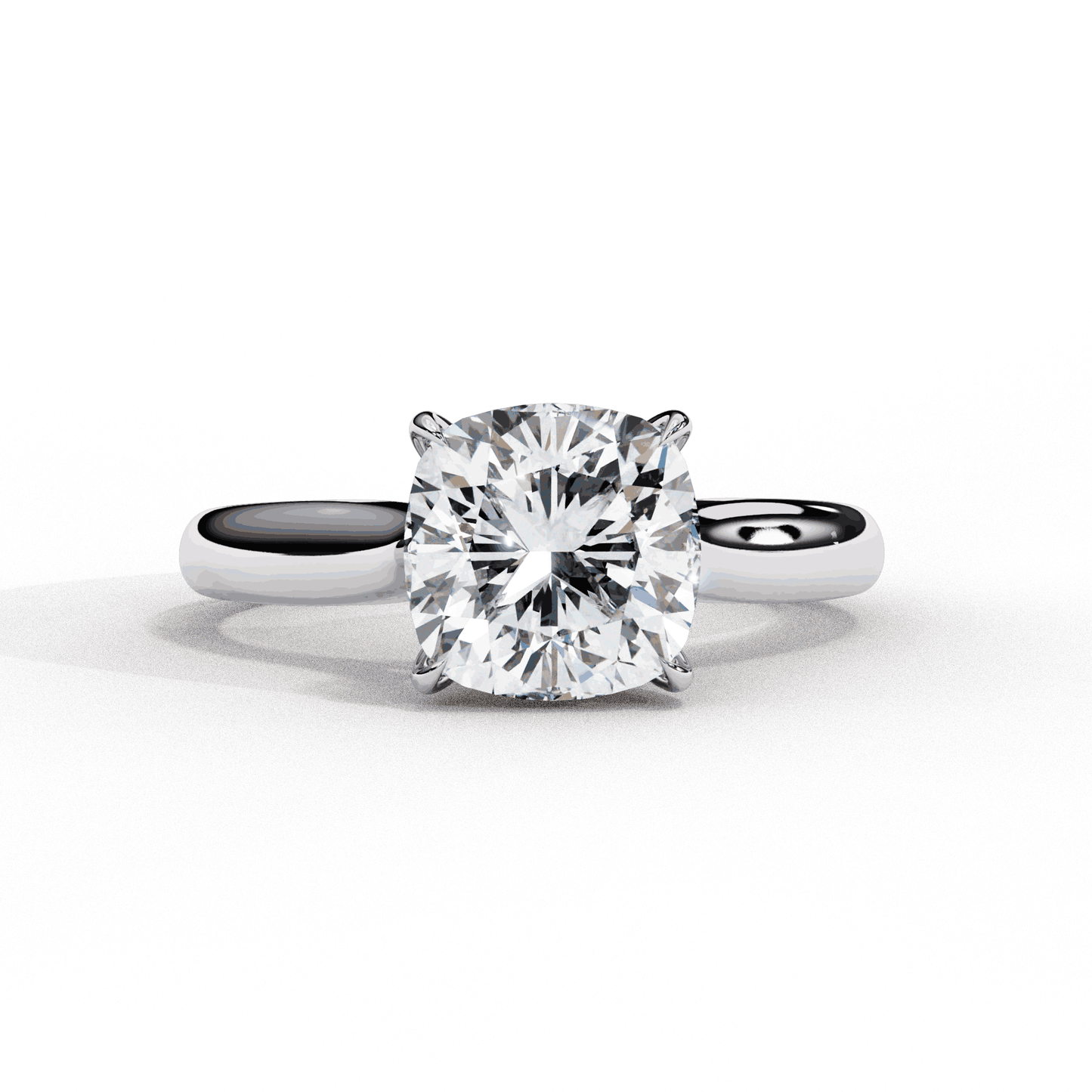 Cushion Cut Lab Grown Diamond Solitaire Engagement Ring with Plain Band
