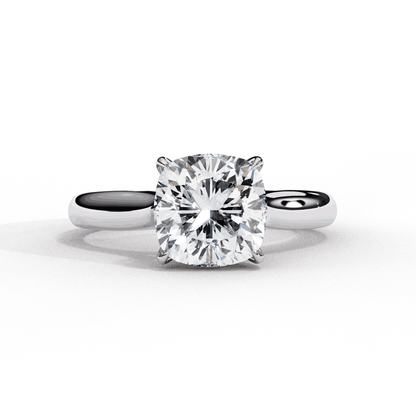 Cushion Cut Lab Grown Diamond Solitaire Engagement Ring with Plain Band