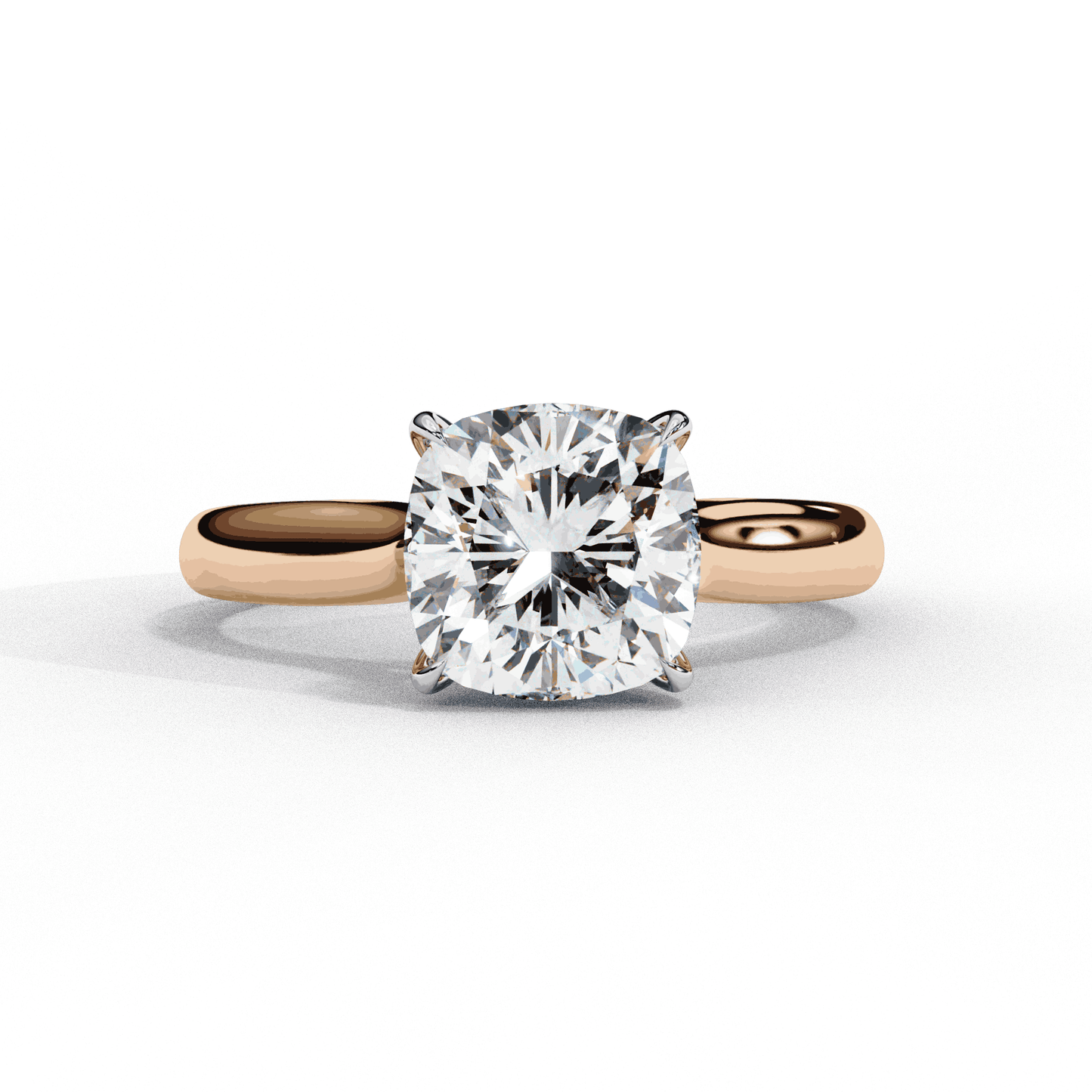 Cushion Cut Lab Grown Diamond Solitaire Engagement Ring with Plain Band