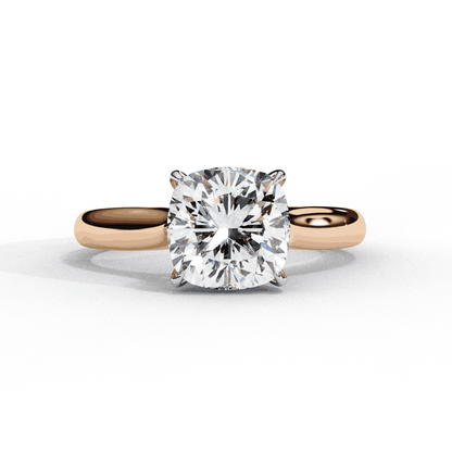 Cushion Cut Lab Grown Diamond Solitaire Engagement Ring with Plain Band