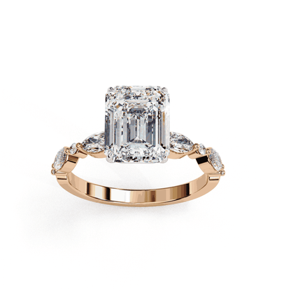Emerald Cut Lab Grown Diamond Pave Engagement Ring with Marquise and Round Accent Shoulders
