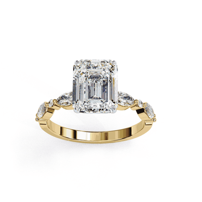 Emerald Cut Lab Grown Diamond Pave Engagement Ring with Marquise and Round Accent Shoulders