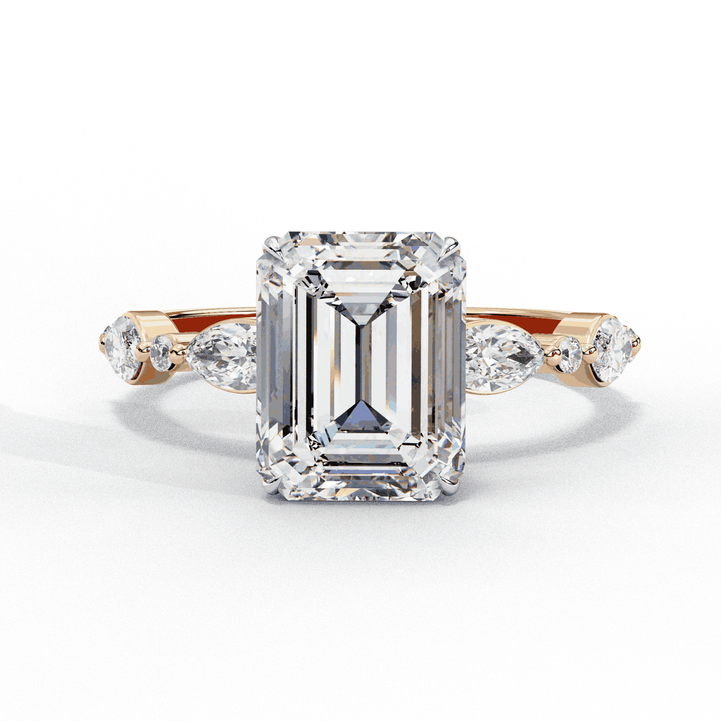 Emerald Cut Lab Grown Diamond Pave Engagement Ring with Marquise and Round Accent Shoulders