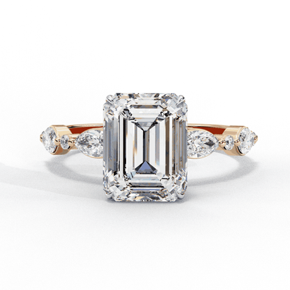 Emerald Cut Lab Grown Diamond Pave Engagement Ring with Marquise and Round Accent Shoulders