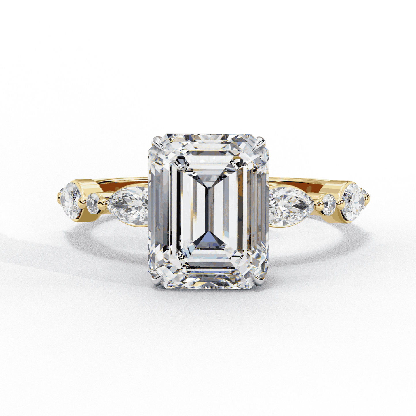Emerald Cut Lab Grown Diamond Pave Engagement Ring with Marquise and Round Accent Shoulders