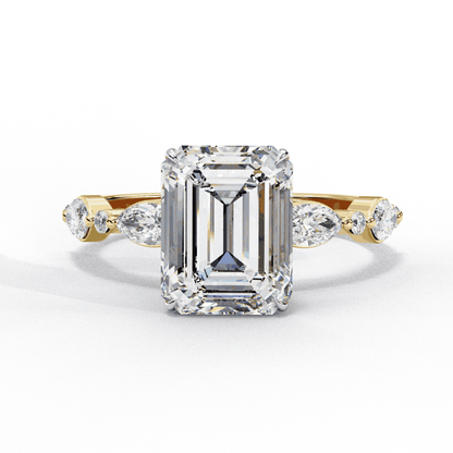 Emerald Cut Lab Grown Diamond Pave Engagement Ring with Marquise and Round Accent Shoulders