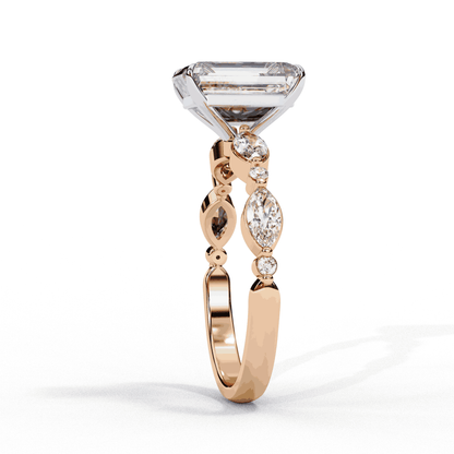 Radiant Cut Lab Grown Diamond Pave Engagement Ring with Marquise and Round Accent Shoulders